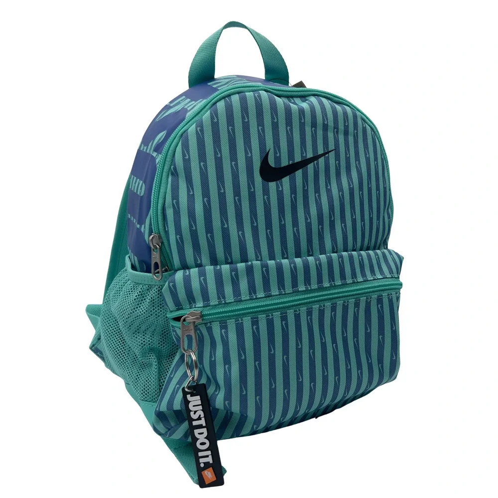 Nike Just Do It‎ Brasilia Mini Backpack Travel Play Teal Blue Stripe FZ2619 NWT